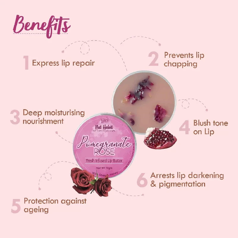 Nat Habit Fresh Infused Pomegranate Rose Lip Balm, 10 g-2.webp